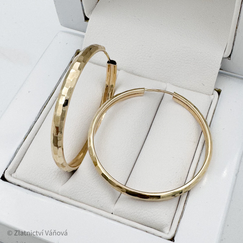 Žluté zlato náušnice kruhy se vzorem 27,4mm průměr